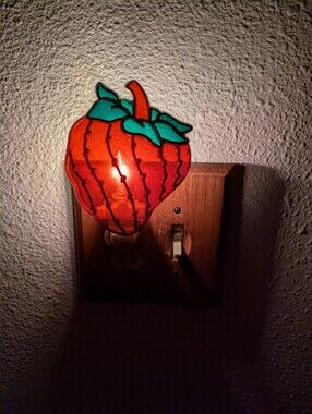 Night Light Strawberry Shaped Night Light Red & Green Leaves